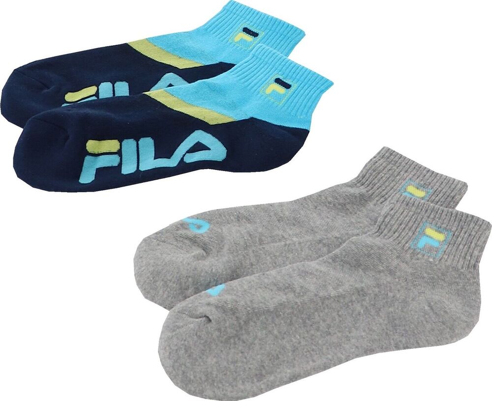 Fila NWT 2Pair Socks Shoe size 9-11 Blue Gray 2/2 Quarter Length Cotton Blend
